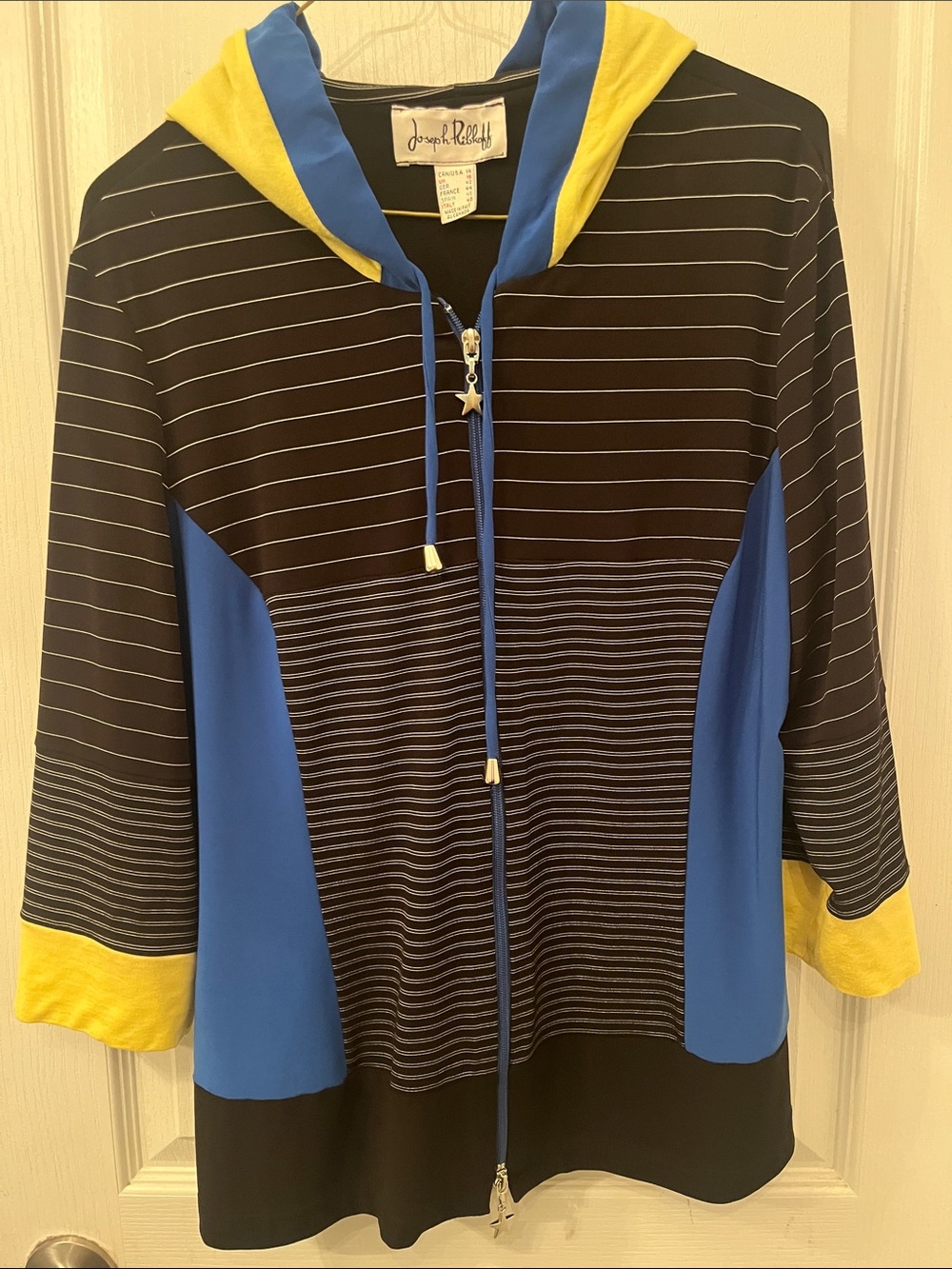 Vintage Joseph Ribkoff Black Jacket/Hoodie with Blue Paneling